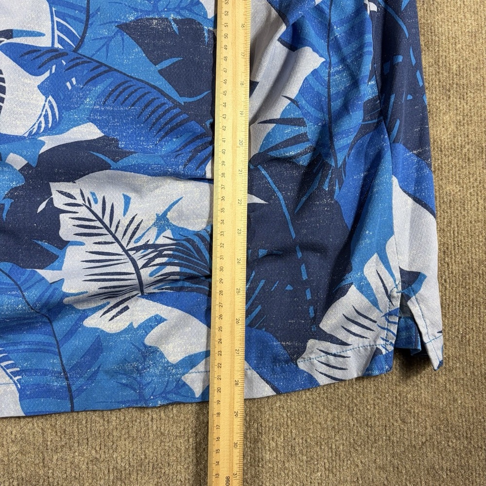 Tommy Bahama Mens Large Blue Palm Print Silk Short Sleeve Button Front Shirt - Picture 8 of 8